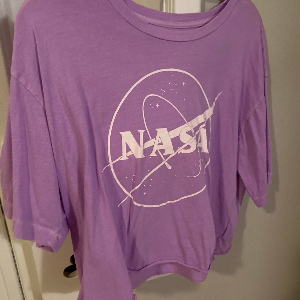 Large purple nasa oversized cropped tshirt.